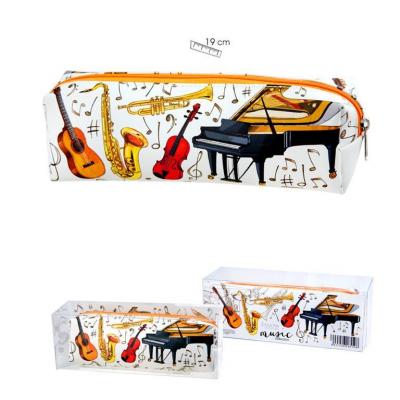 Estuche con diseño de instrumentos musicales.